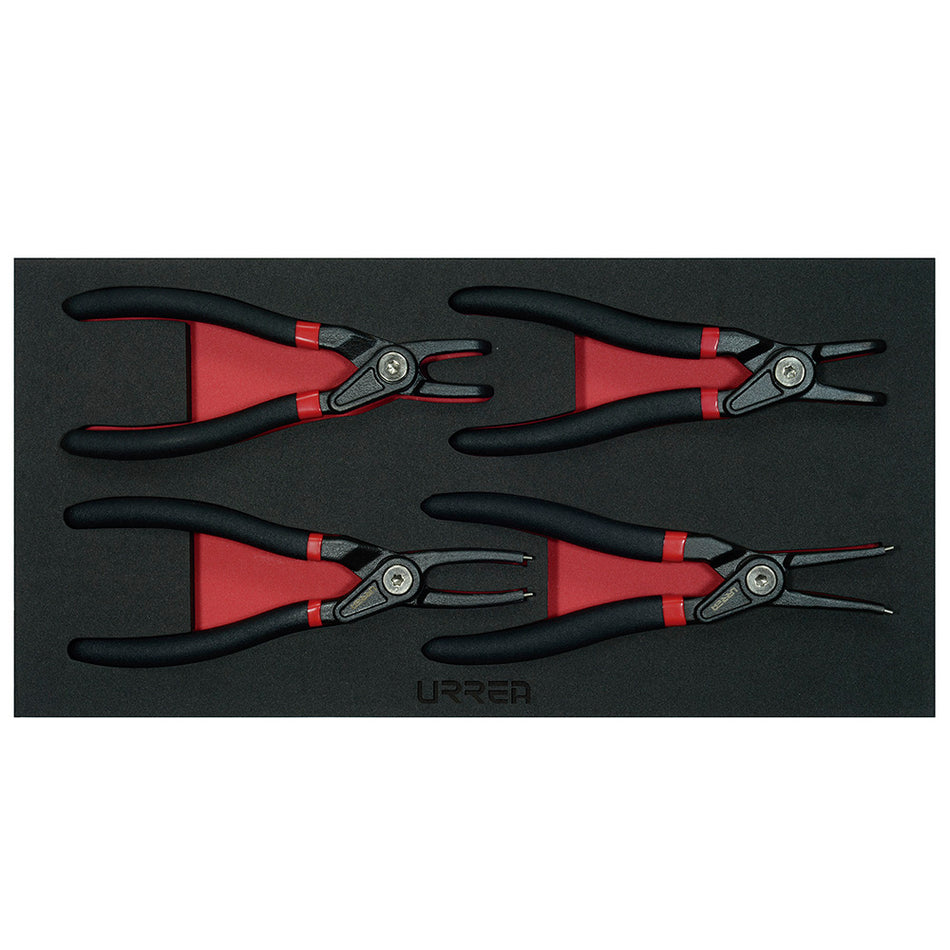 Juego de pinzas para anillos de retención 4 piezas, charola CH131-C Urrea CH131