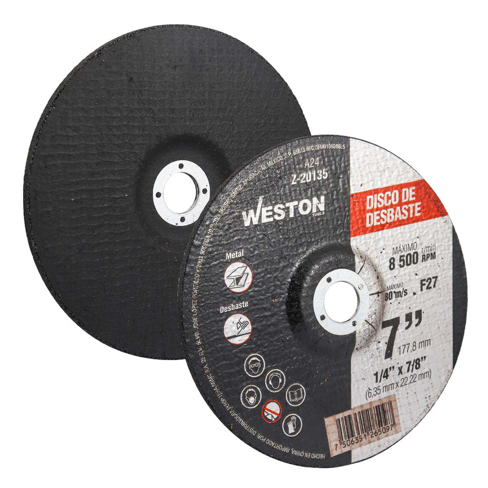 DISCO D/DESBASTE P/METAL 7 x 1/4(6.35) x