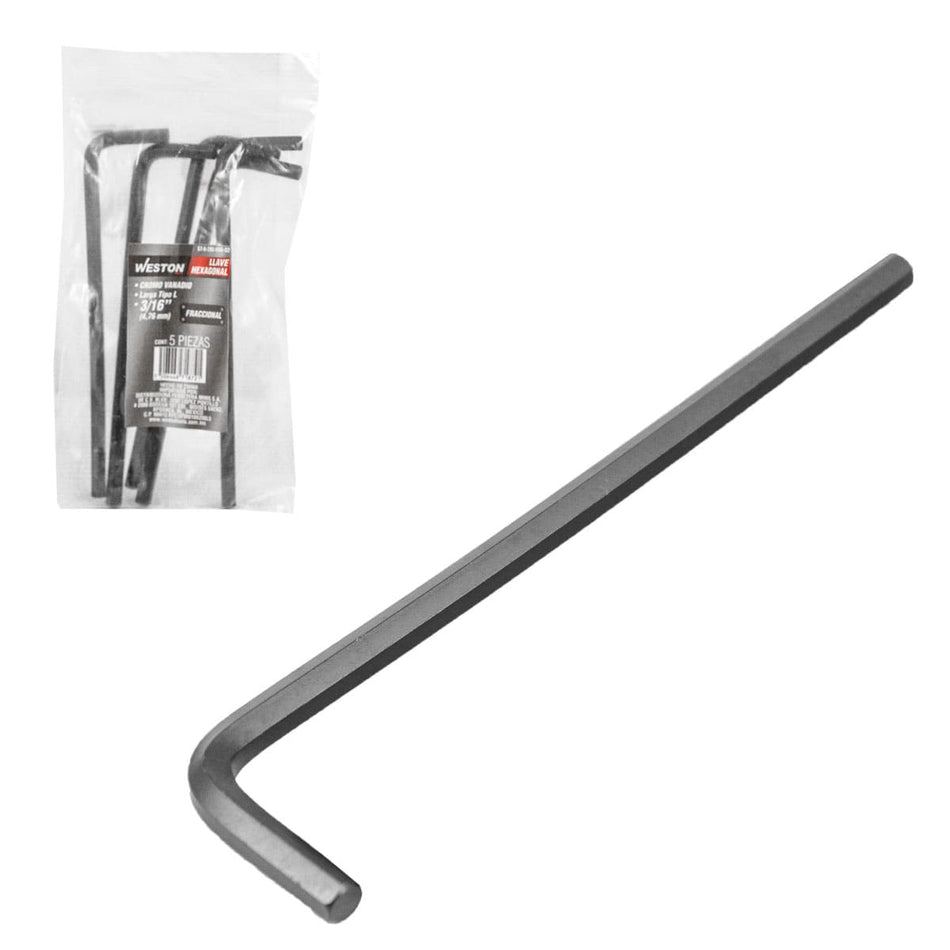 LLAVE HEX; L LARGA 3/16 (PRECIO X PZA -