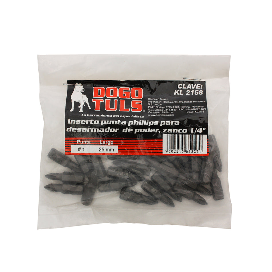 INSERTOS PUNTAS PHILLIPS #1 25mm ZN 1/4" DOGOTULS KL2158