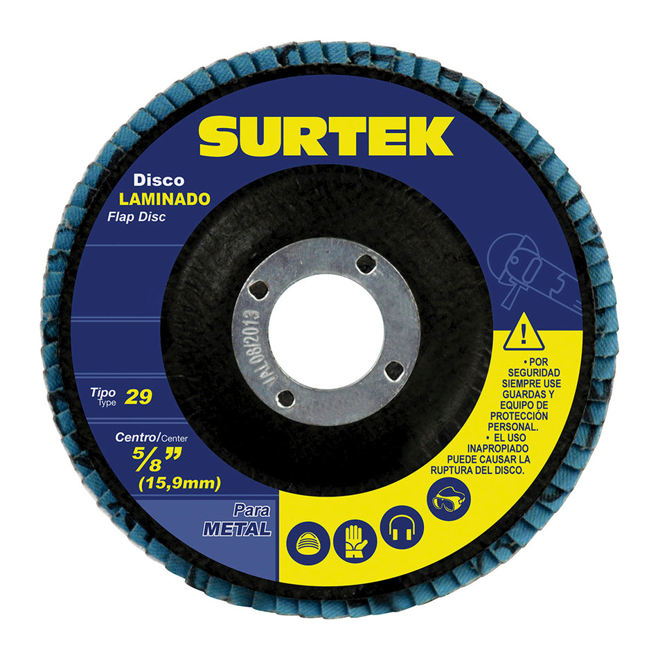 Disco laminado tipo 29 grano 60, 4-1/2" Surtek DLZ456