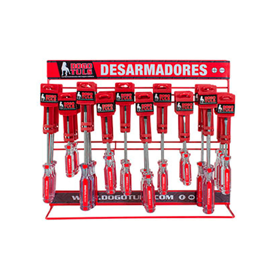 EXHIBIDOR DESARMADORES MANGO ROJO 60 PZ DOGOTULS EX1044