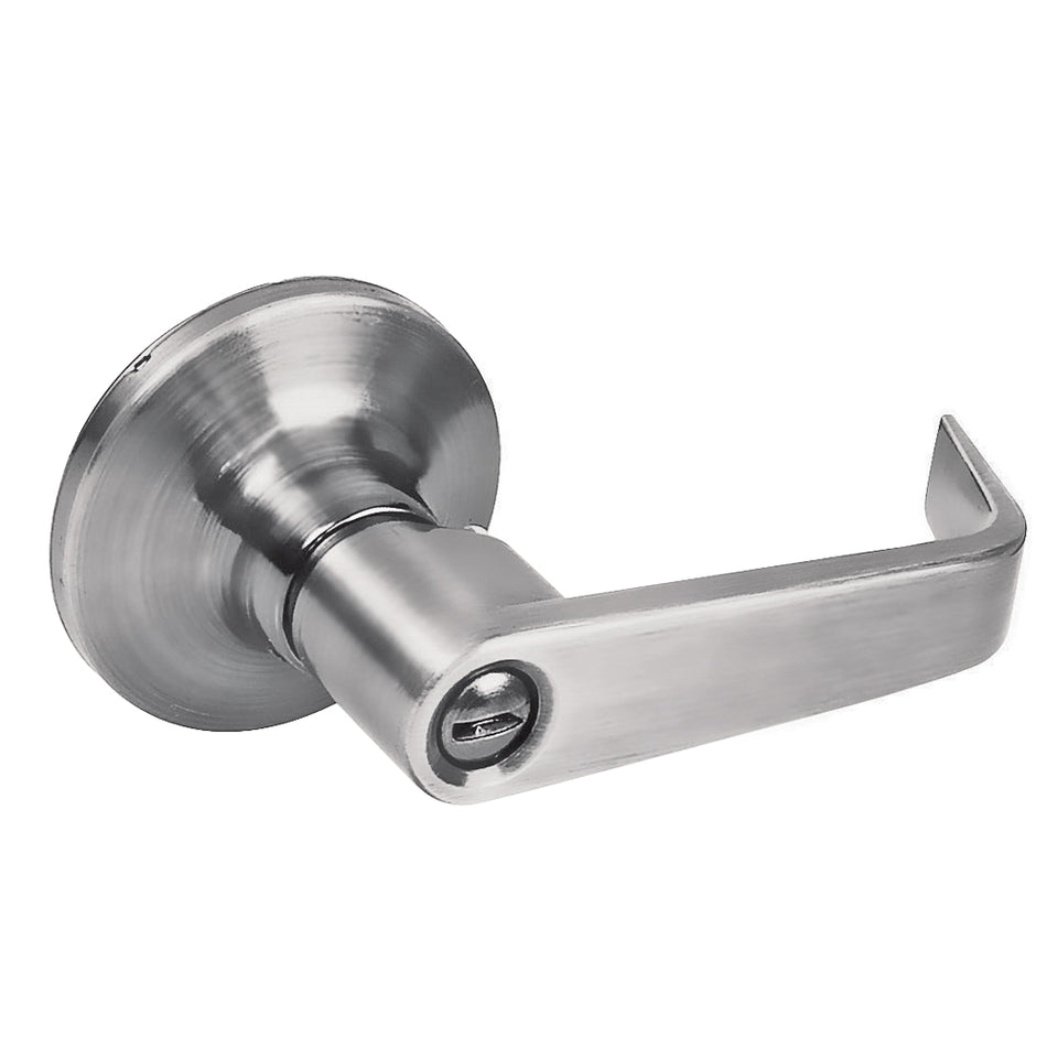 Manija tubular plana función baño, níquel satinado, llave estándar, blíster Lock 23MA