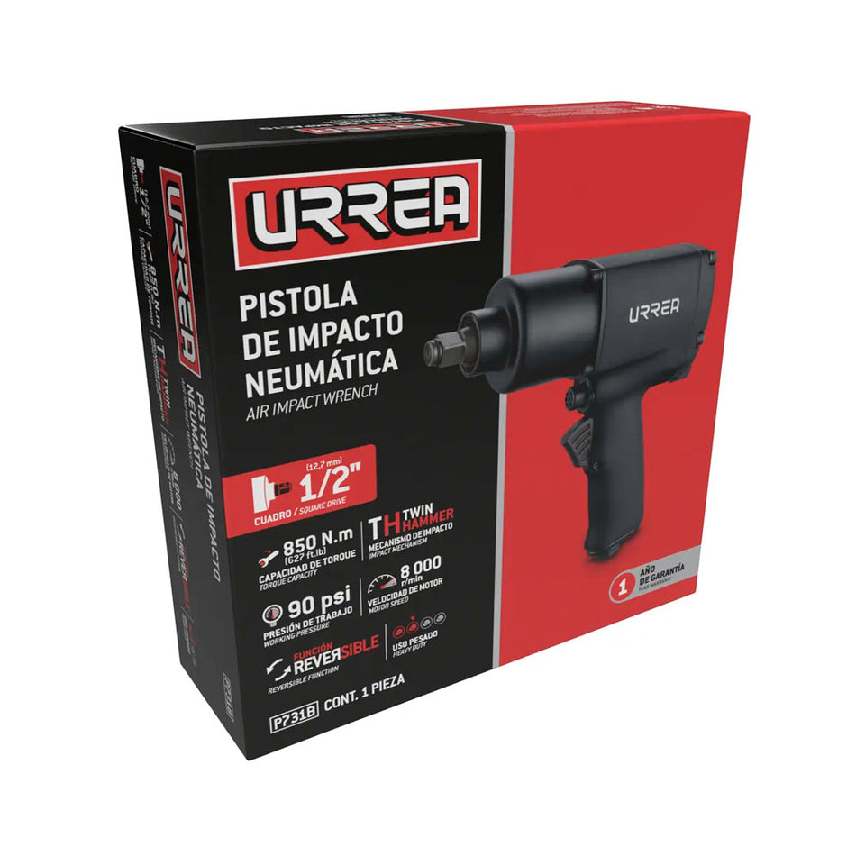 Pistola de impacto neumática cuadro de 1/2" 710 Ft-lb sistema twin hammer Urrea P731B