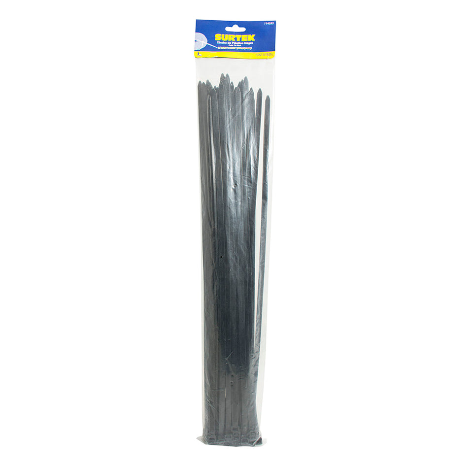Cinchos plásticos 500 x 7.8 mm, tensión 70 kg de 50 piezas, color negro Surtek 114230
