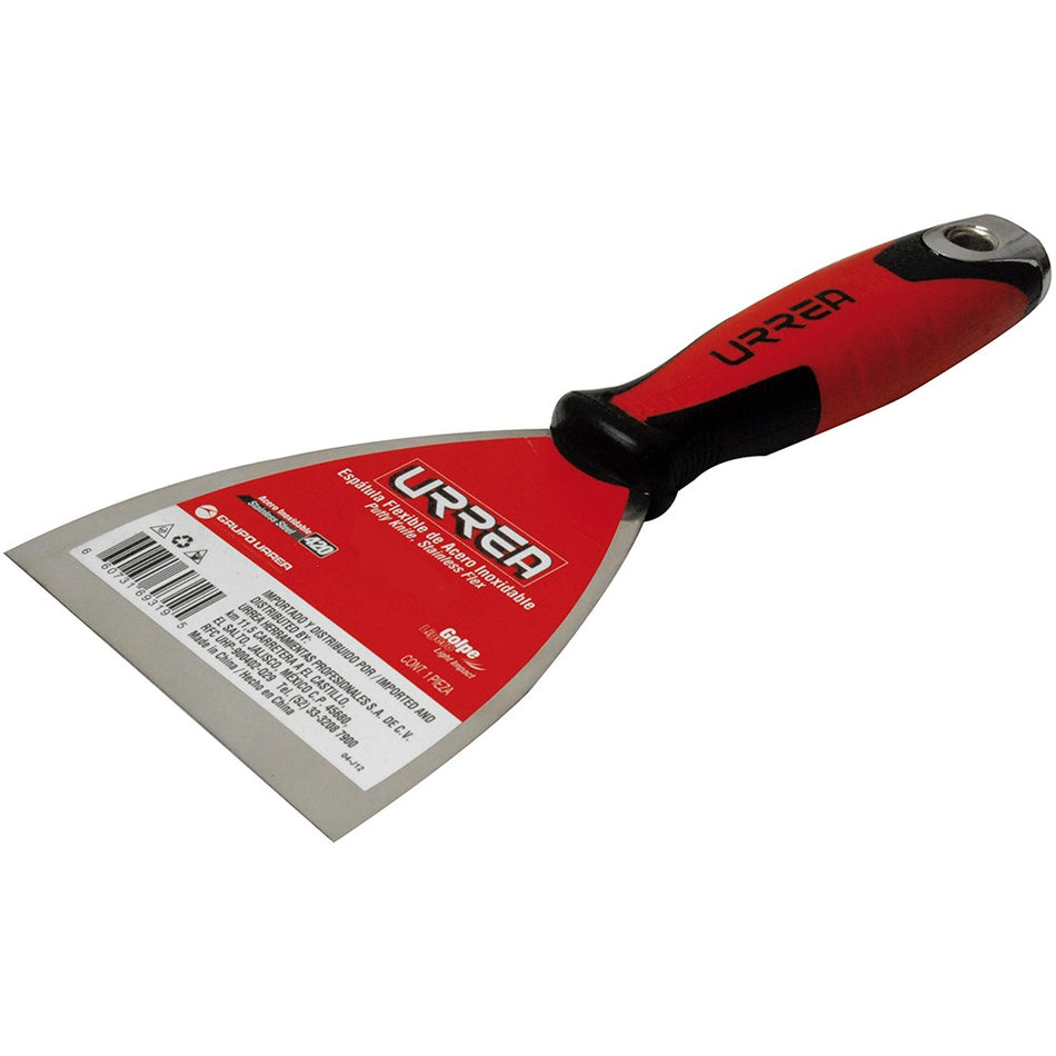 Espátula flexible de acero inoxidable con mango bimaterial 6" Urrea 656X
