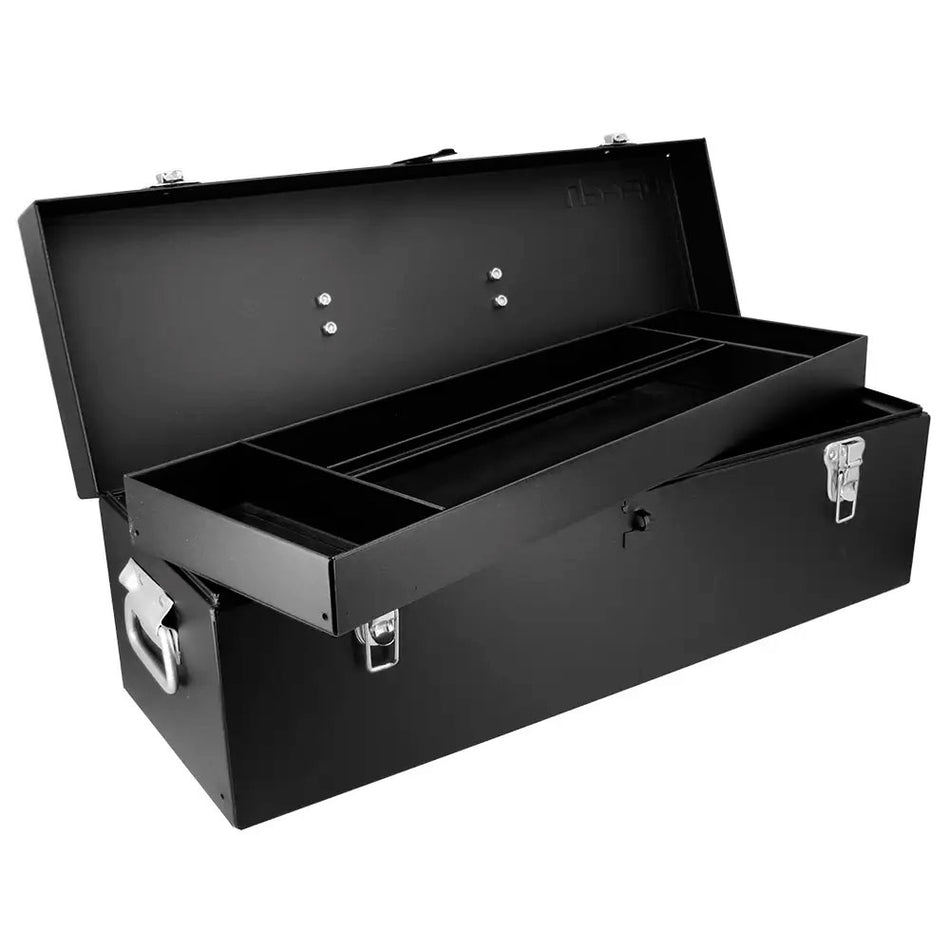 Caja portaherramientas metálica con asa metálica color negro 25" x 8" x 9" Urrea D9C20