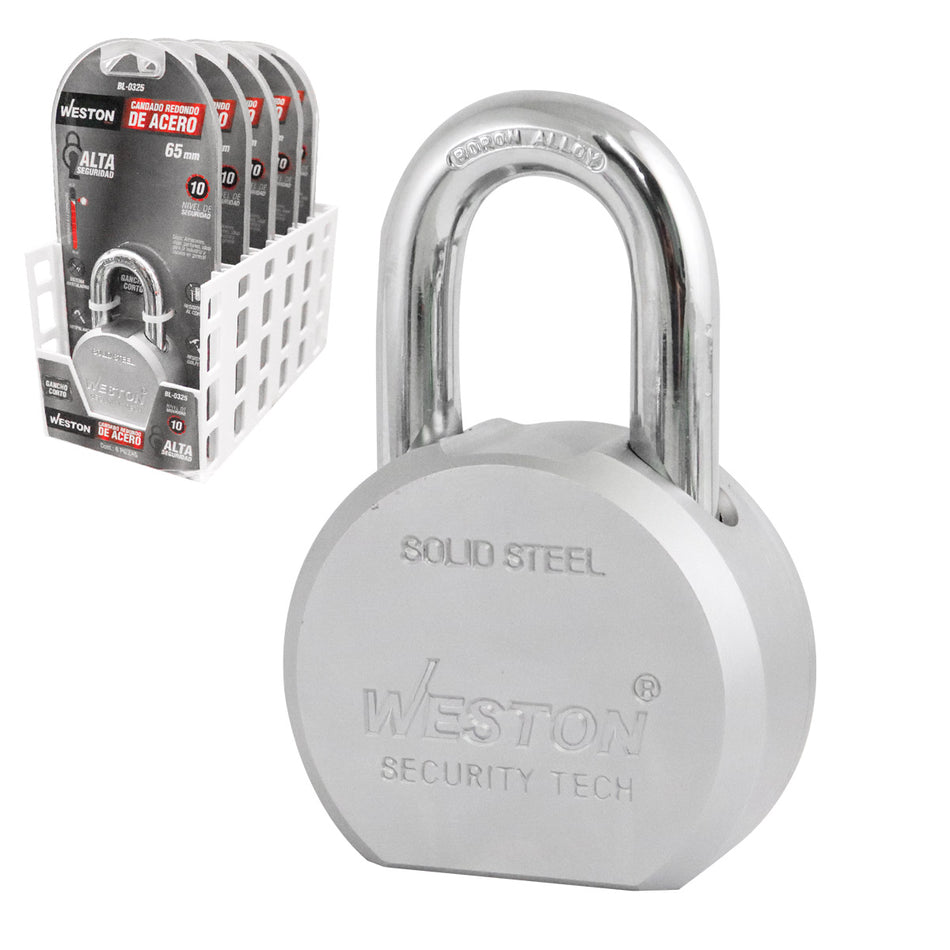 CANDADO REDONDO D/ACERO GANCHO D/BORO D/