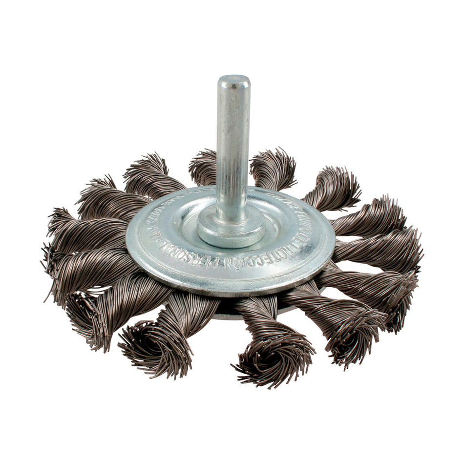 Carda circular trenzada alambre grueso 3" x 0.50 mm con zanco 1/4" Urrea C852