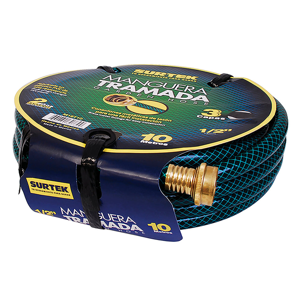 Manguera para jardín tramada verde con conector metálico 5/8", 25 m Surtek M58T25