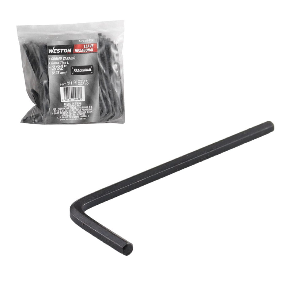 LLAVE HEXAGONAL L CORTA CrV  3/32" (PREC