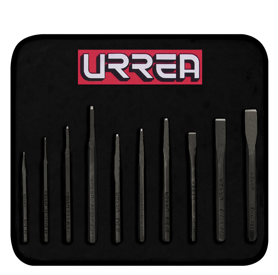 Juego de punzones y cinceles, 10 piezas Urrea NO.2