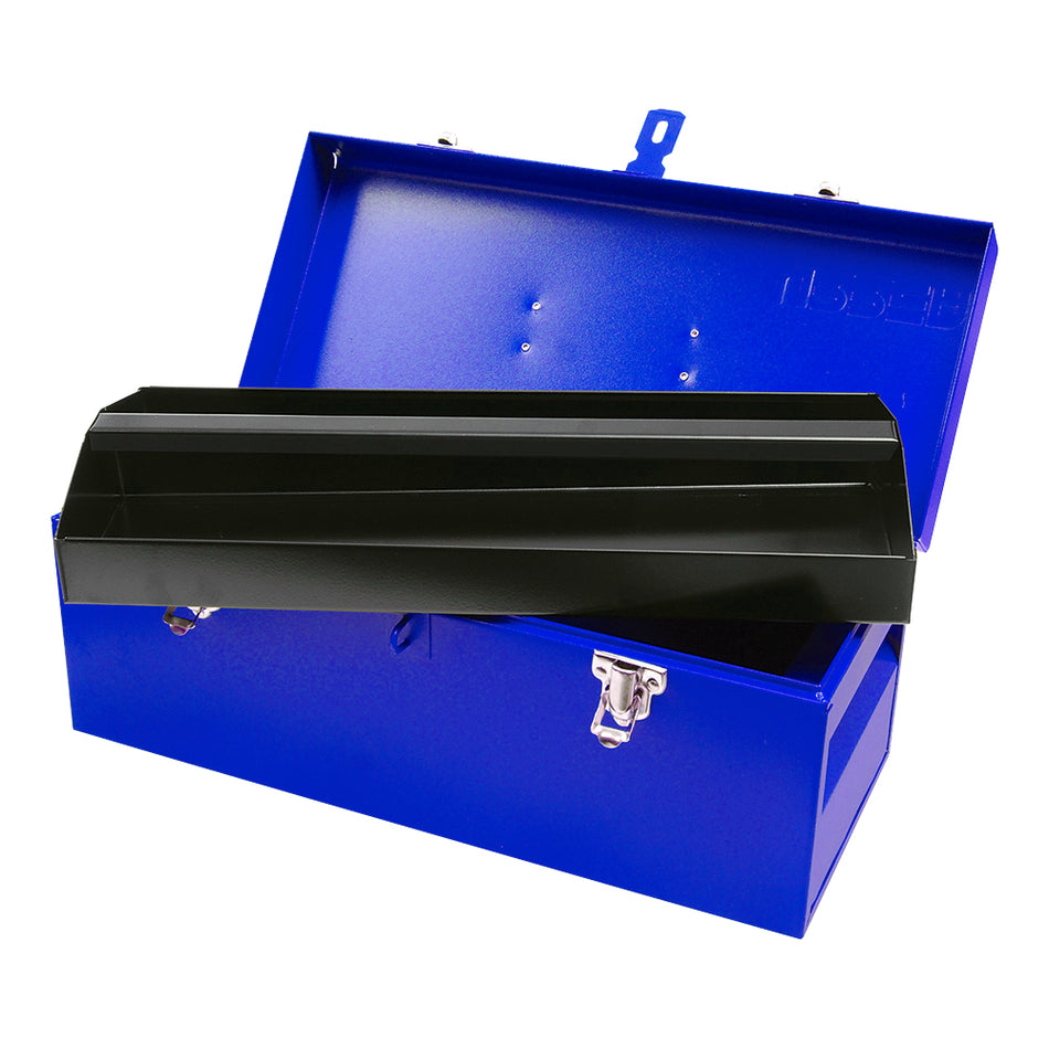Caja portaherramientas métalica con asa plástica color azul 17" x 7" x 7" Urrea D4A