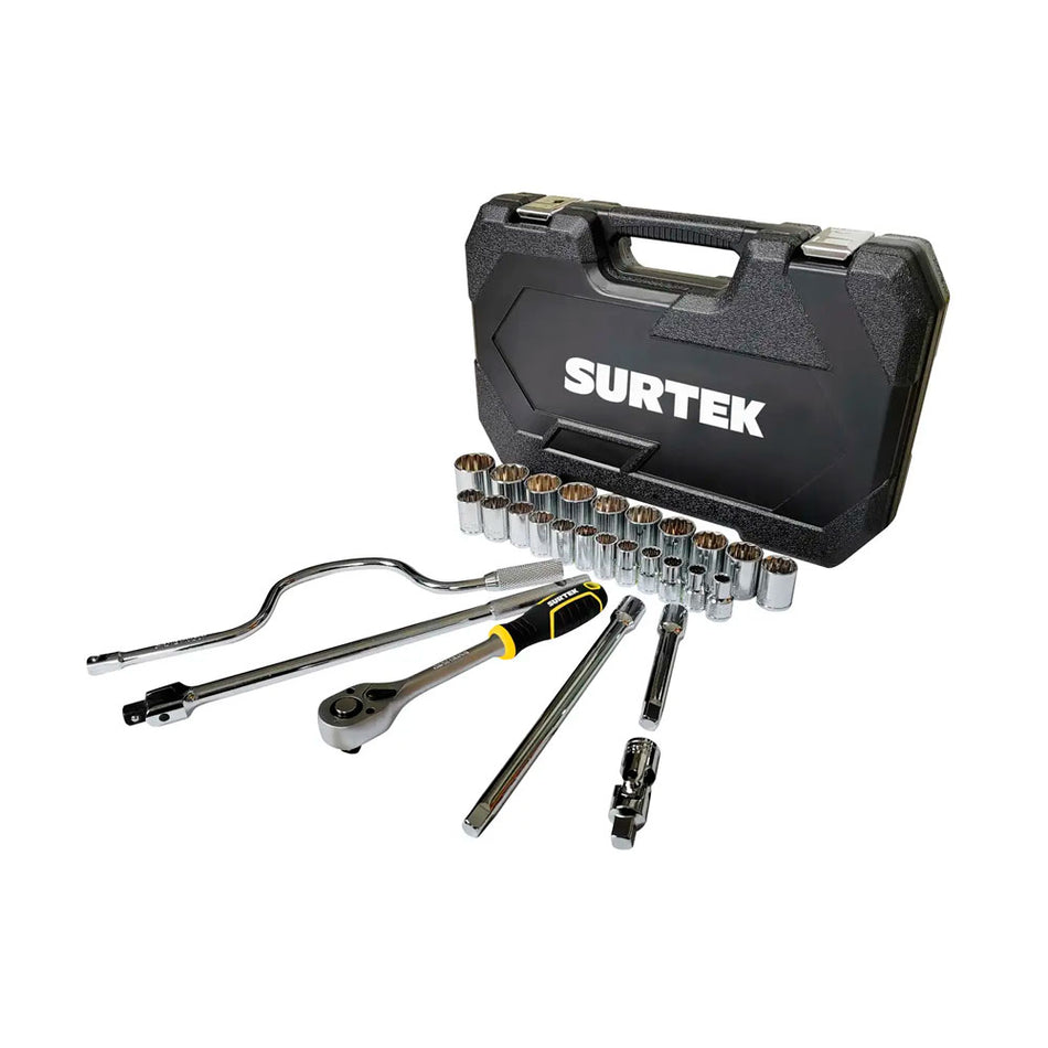Juego de dados y accesorios cuadro de 1/2" métrico, 28 piezas Surtek F58M