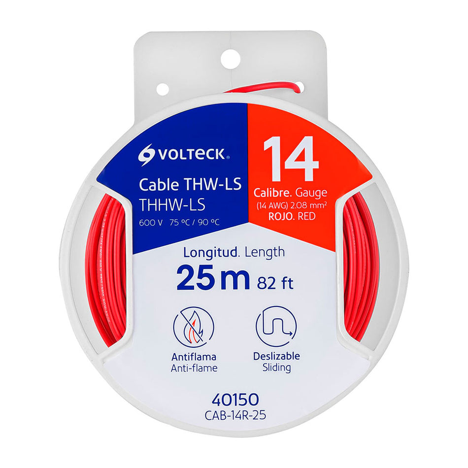 Carrete con 25 m de cable THHW-LS 14 AWG