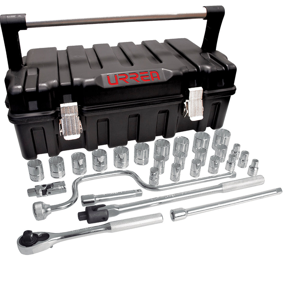 Juego de dados y accesorios cuadro de 1/2" métrico, 29 piezas Urrea 54P28