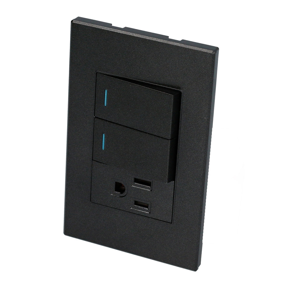 Placa 2 Interruptor 1 contacto 1/3, línea Premium, color negro Surtek P626N