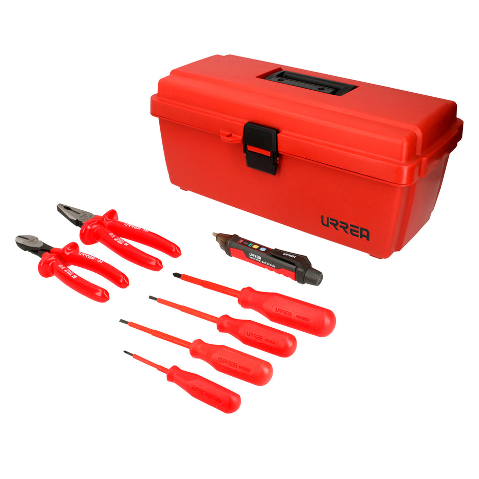 Juego combinado de herramientas para electricista de 1000 V con caja plástica,  8pieza Urrea JE8A