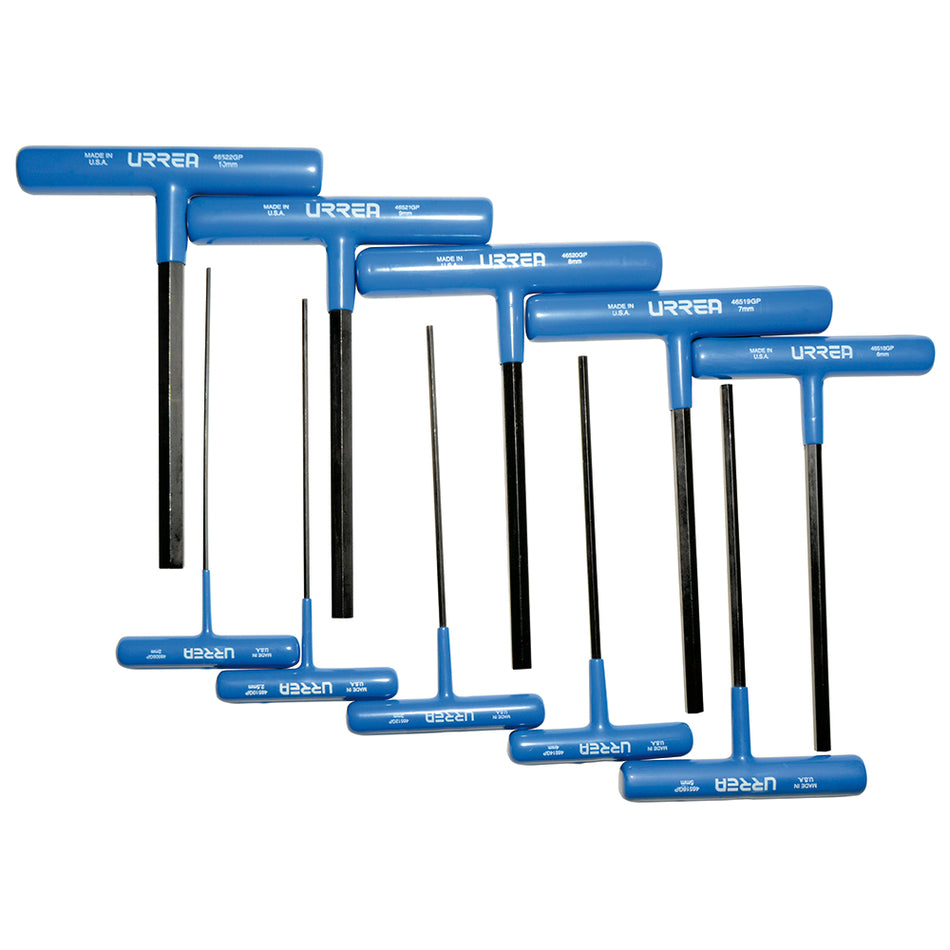 Juego de llaves hexagonales cortas tipo "T" ergonómicas, métricas, 10 piezas en blíster Urrea 4965GPM