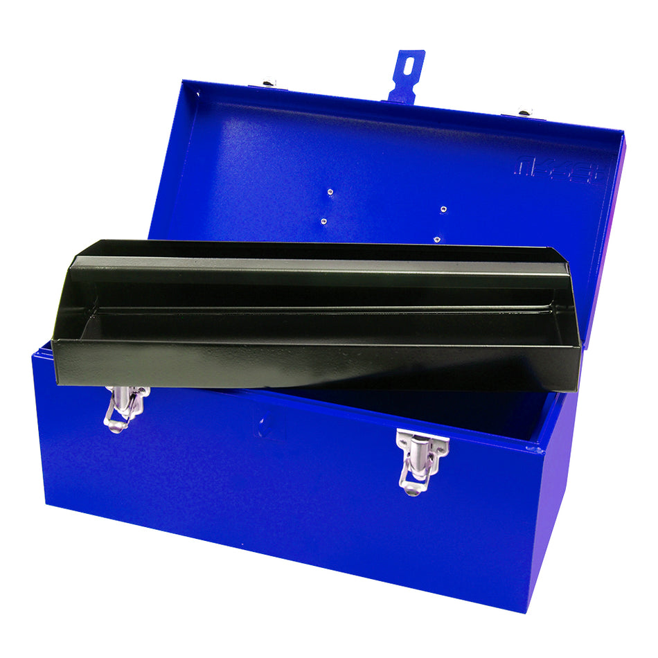 Caja portaherramientas métalica con asa plástica color azul 16" x 7" x 7" Urrea D3A