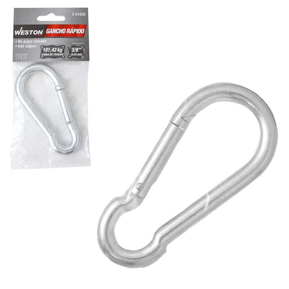 GANCHO RAPIDO ACERO C/SEGURO ZINC 10MM X