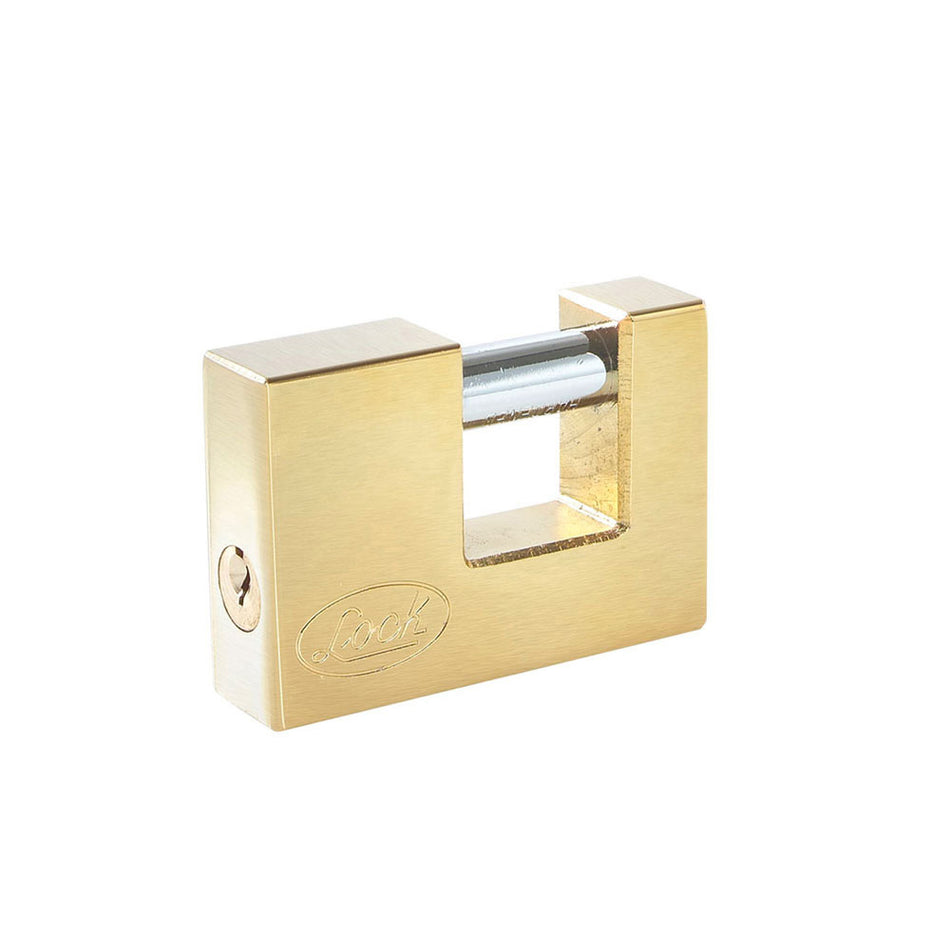 Candado de acero para cortina metálica 80 mm, latón brillante, llave estándar Lock L22C80ELBB