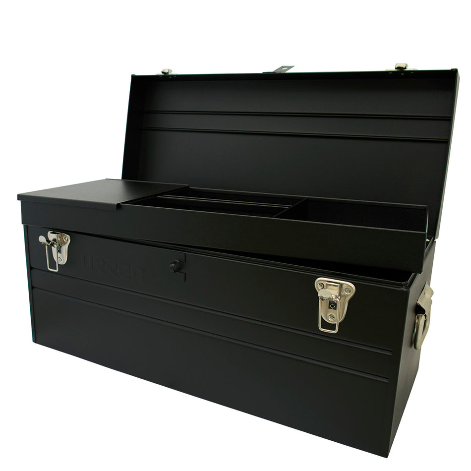 Caja portaherramientas metálica con asa metálica color negro 23" x 10" x 11" Urrea D8C20