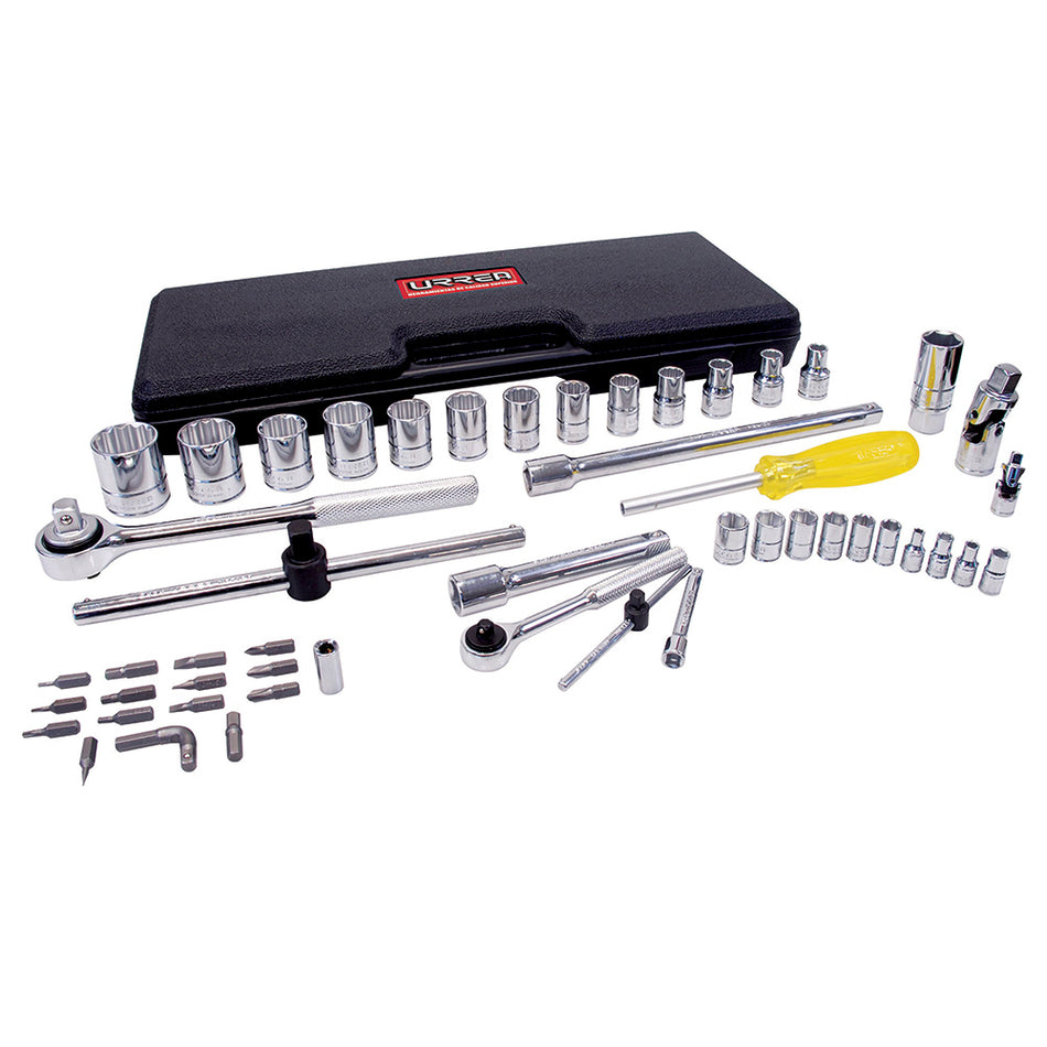 Juego de dados y accesorios cuadro de 1/4" y 1/2" métrico, 50 piezas Urrea 4754PM