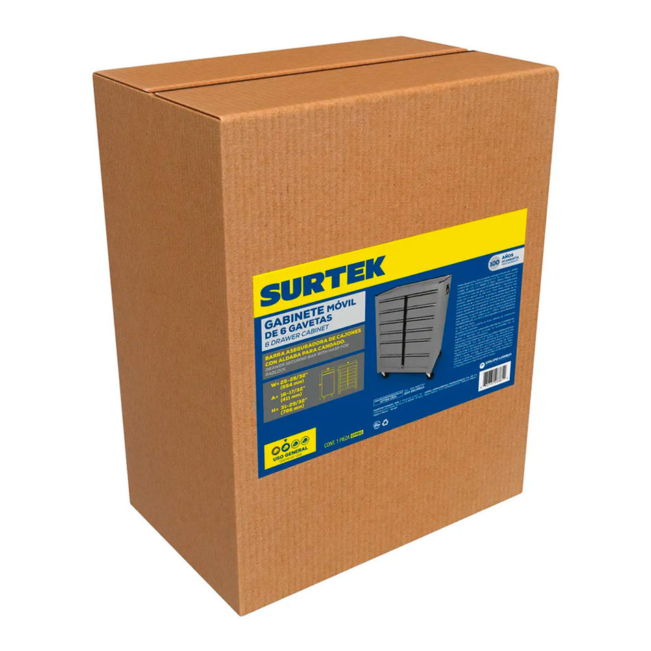 Gabinete móvil con 6 gavetas color gris 25" Surtek GM6G