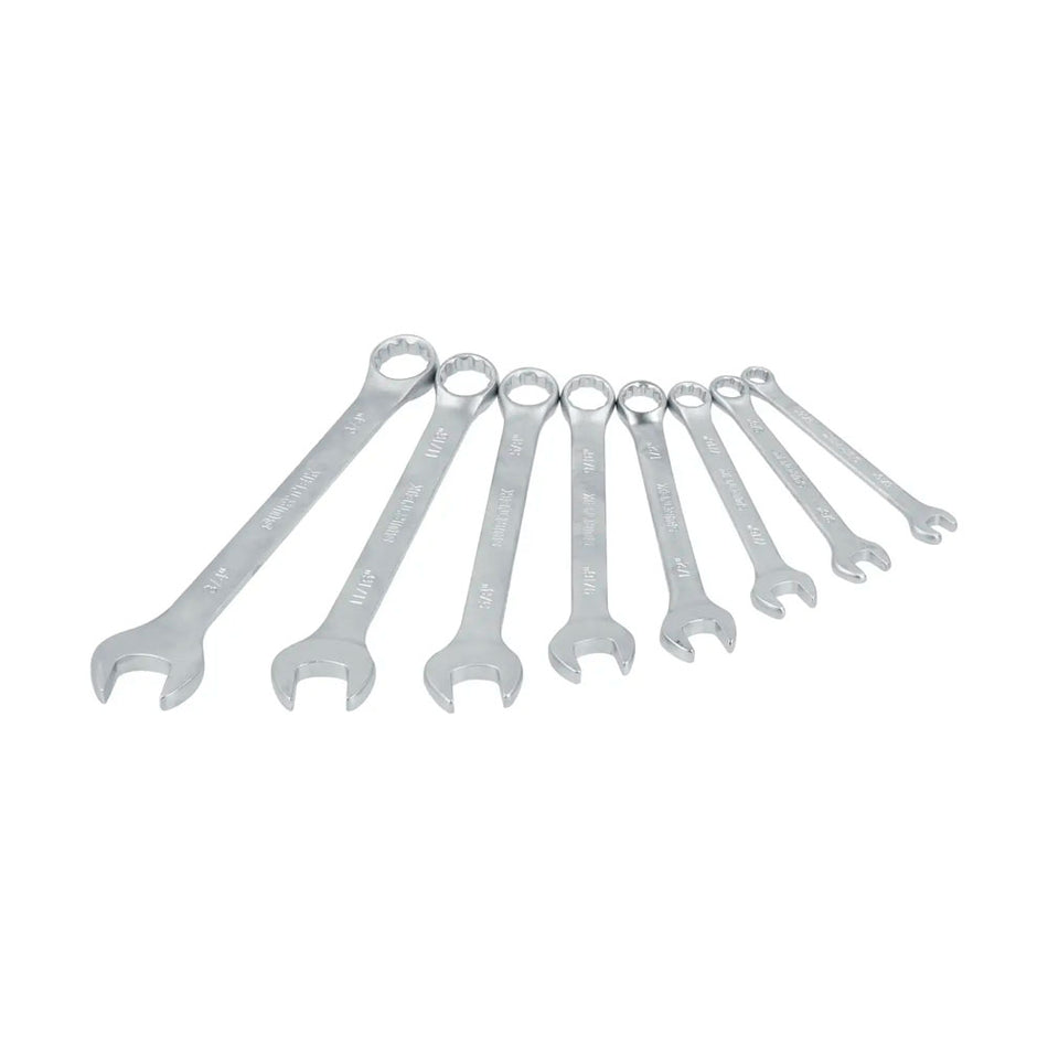 Juego de llaves combinadas satinadas métricas, 12 puntas, 8 piezas en rack Surtek F08MR