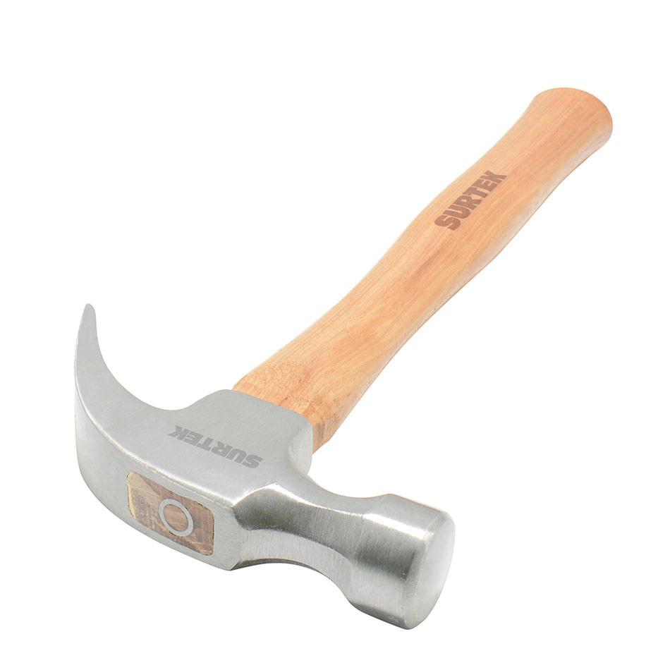Martillo de uña curva pulido con mango de madera de 14", 20 oz Surtek 420P