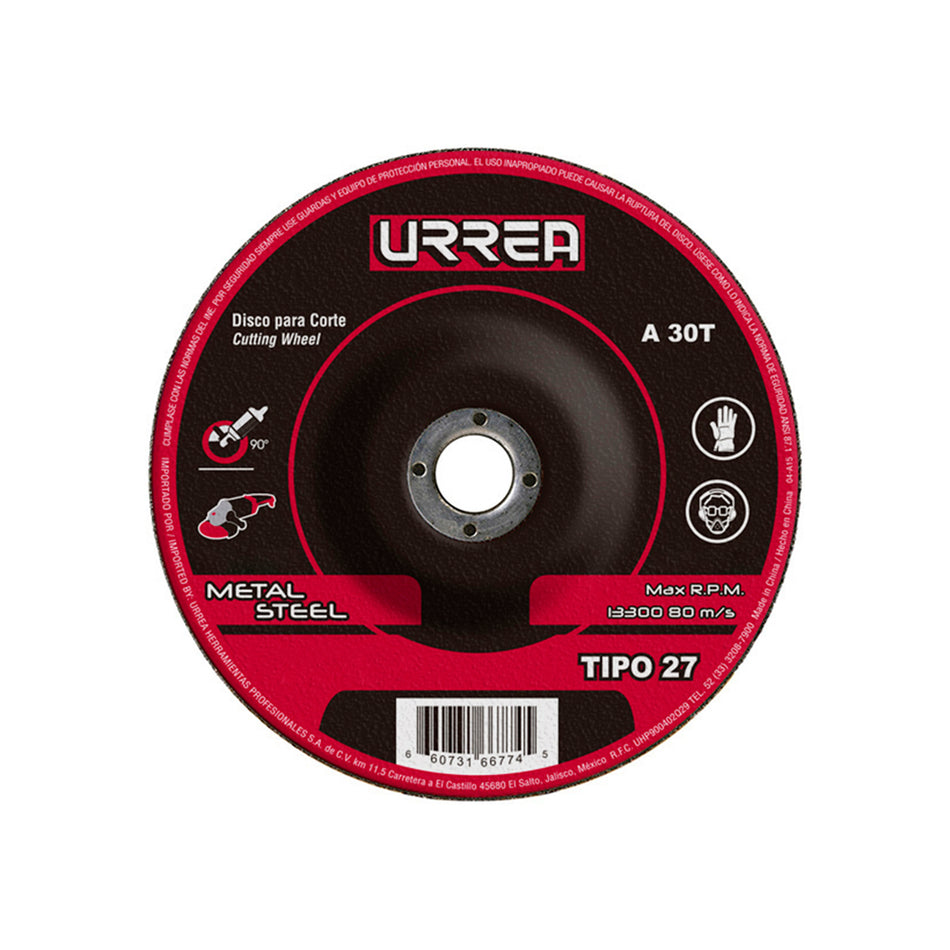 Disco abrasivo tipo 27 para metal 7" x 1/4" Urrea AMGD07