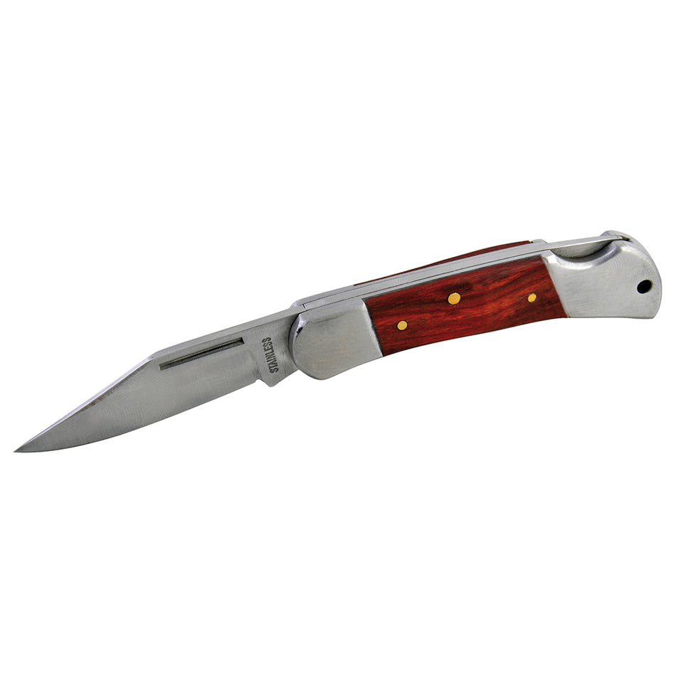 Navaja abatible de acero inoxidable con mango de madera Surtek 120561
