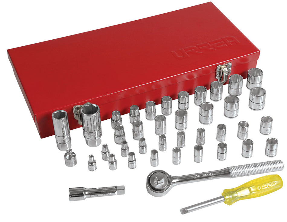 Juego de dados y accesorios cuadro de 1/4" y 3/8" combinado, 41 piezas Urrea 4700D