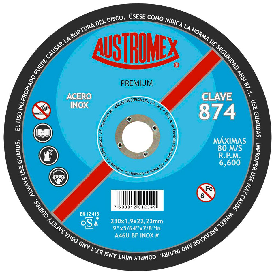 Disco abrasivo de 230 x 1.9 x 22.23 mm p
