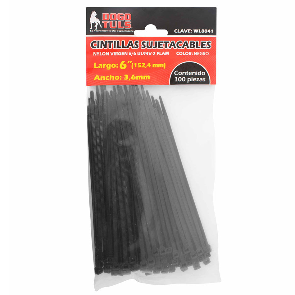 CINTILLA SUJETACABLE 6" NEGRA C/100 DOGOTULS WL8041