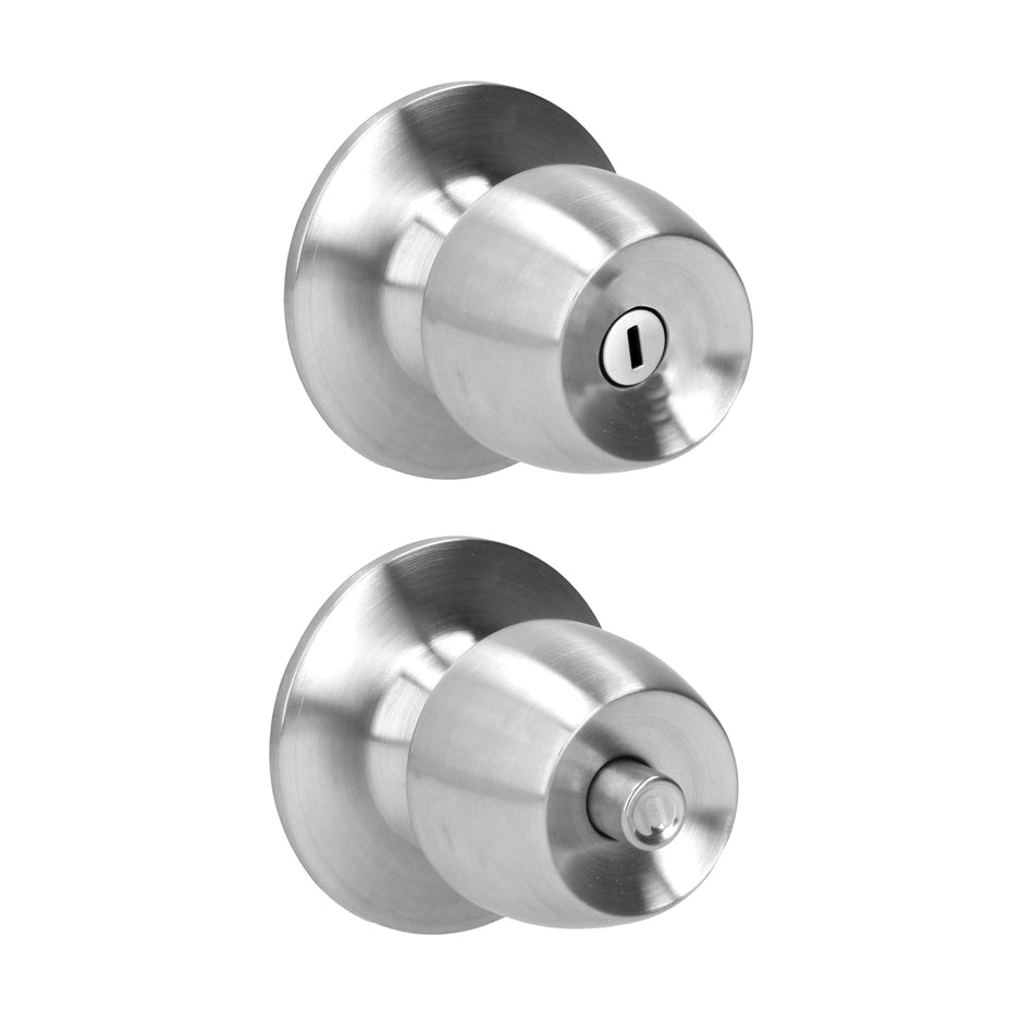 Pomo cilíndrico media copa función baño, acero inoxidable, llave estándar, blíster Prolok 36POP