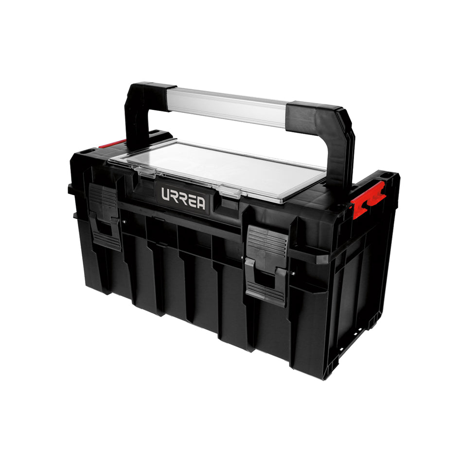 Caja portaherramientas plástica modular con organizador color negro 18"x 10" x 9" Urrea CPO18