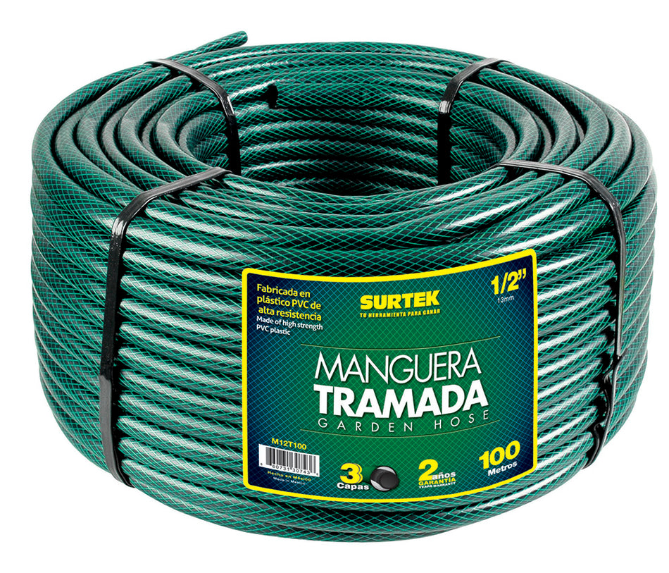Manguera para jardín tramada verde en rollo 5/8", 100 m Surtek M58T100
