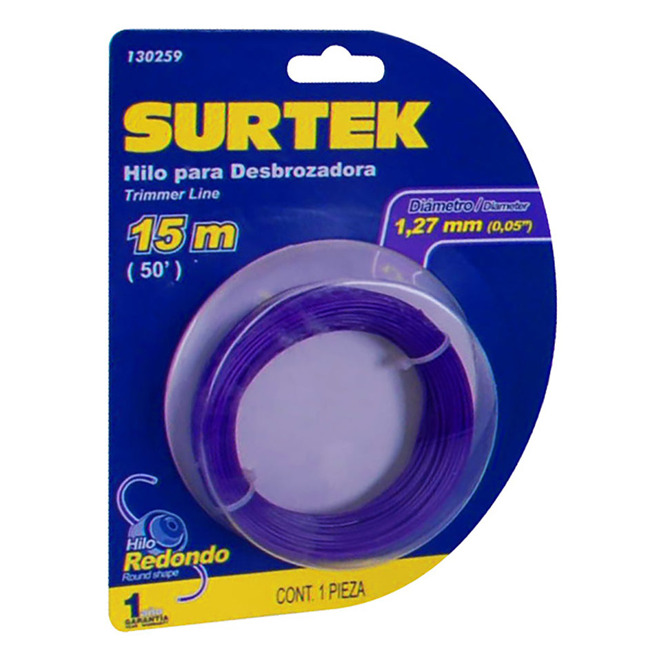 Nailon redondo para desbrozadora en blíster, 1.27 mm x 15 m Surtek 130259