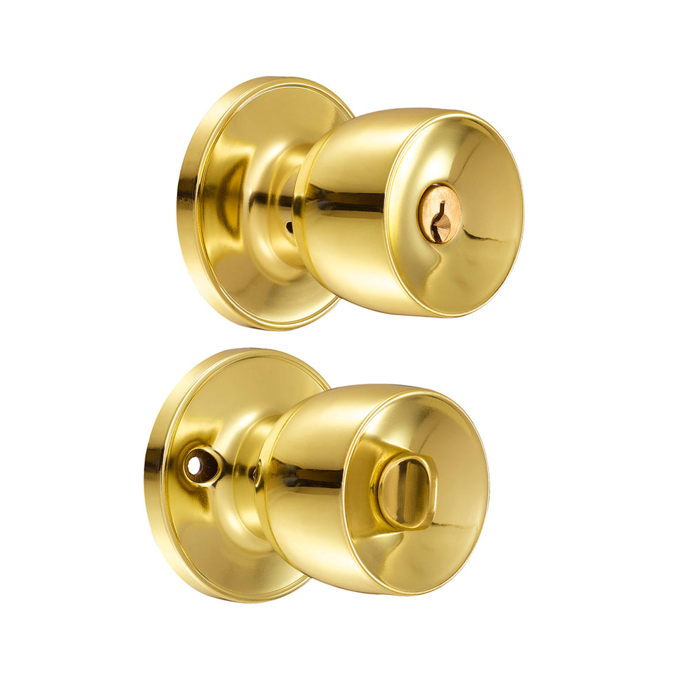 Pomo tubular copa recta función baño, latón brillante, llave estándar, blíster Lock 24PO