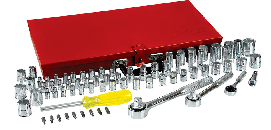 Juego de dados y accesorios cuadro de 1/4", 3/8" y 1/2" combinado, 76 piezas Urrea 475254