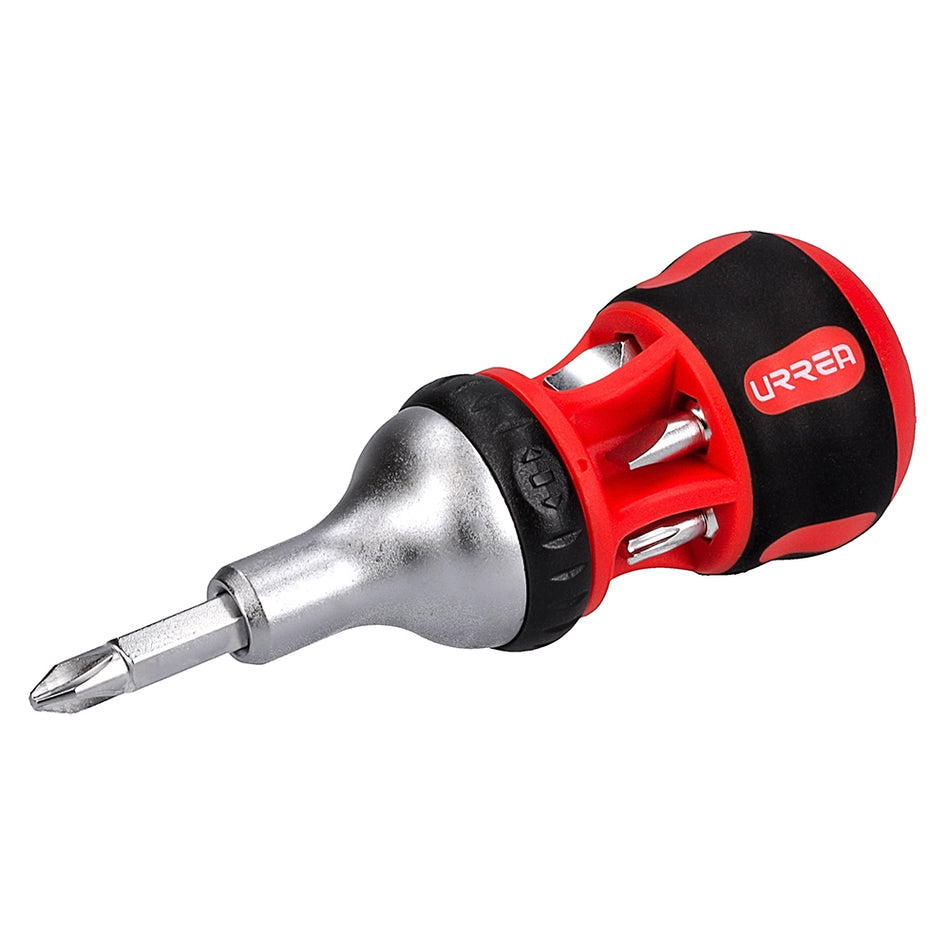 Destornillador con mango bimaterial de matraca con puntas intercambiables 7 en 1 Urrea 9308S