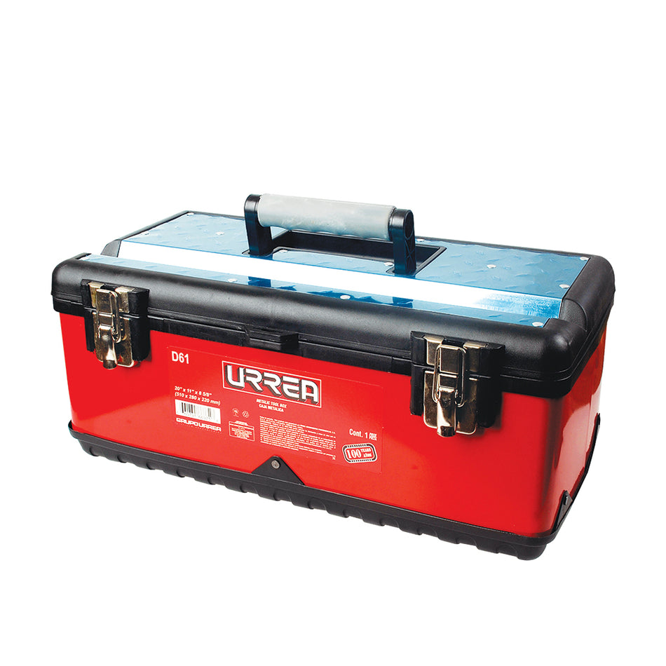 Caja portaherramientas metálica-plástica color rojo/negro 20" x 11" x 8" Urrea D61