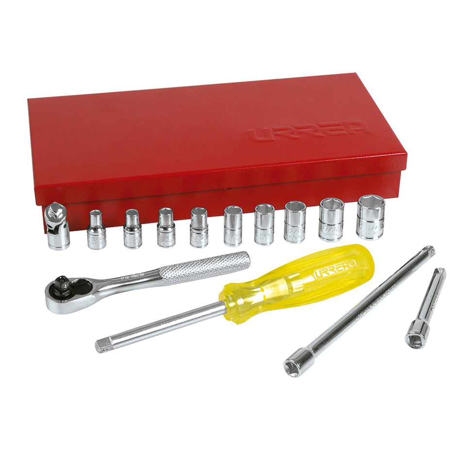 Juego de dados y accesorios cuadro de 1/4" en pulgadas, 16 piezas Urrea 47112