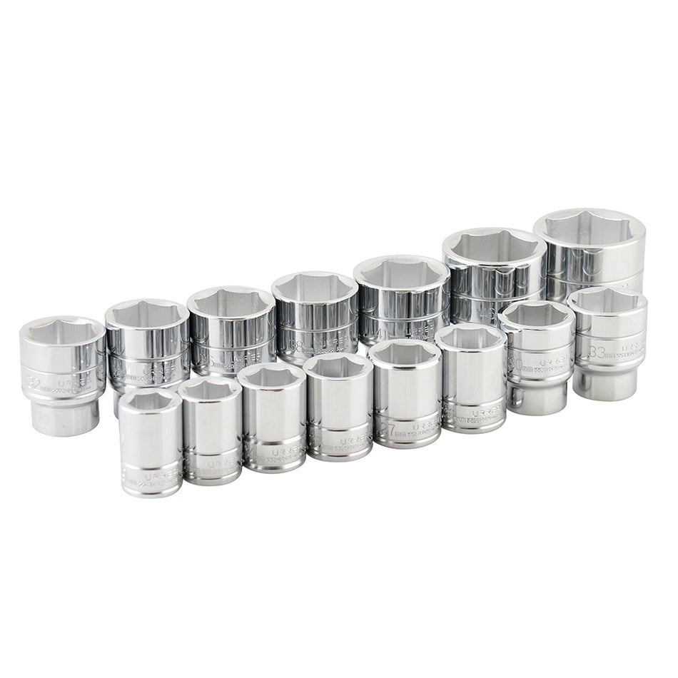 Juego de dados cuadro de 3/4", 6 puntas, métricos, 15 piezas Urrea 55207