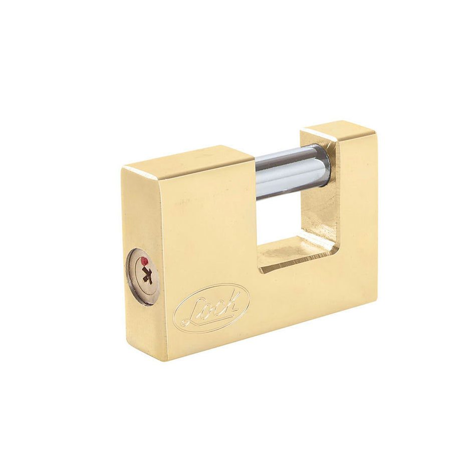 Candado de acero para cortina metálica 70 mm, latón brillante, llave tetra Lock L22C70TLBB