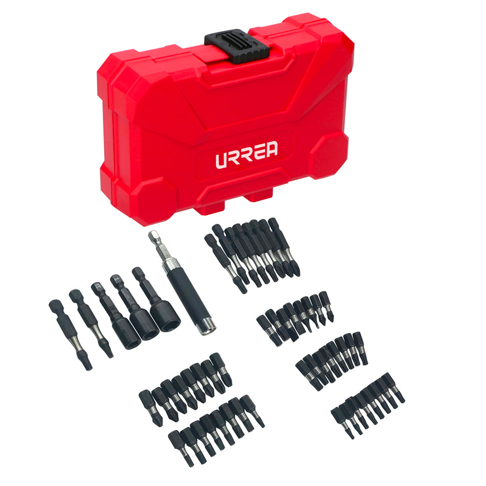 Juego de puntas y accesorios con sistema de amortiguación de impacto, 54 pz en estuche pls Urrea JUP54