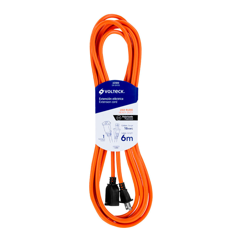 Extensión eléctrica uso rudo 6m 2x16 AWG