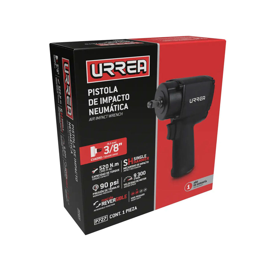Pistola de impacto neumática cuadro de 3/8" 385 Ft-lb sistema rocking dog Urrea P727